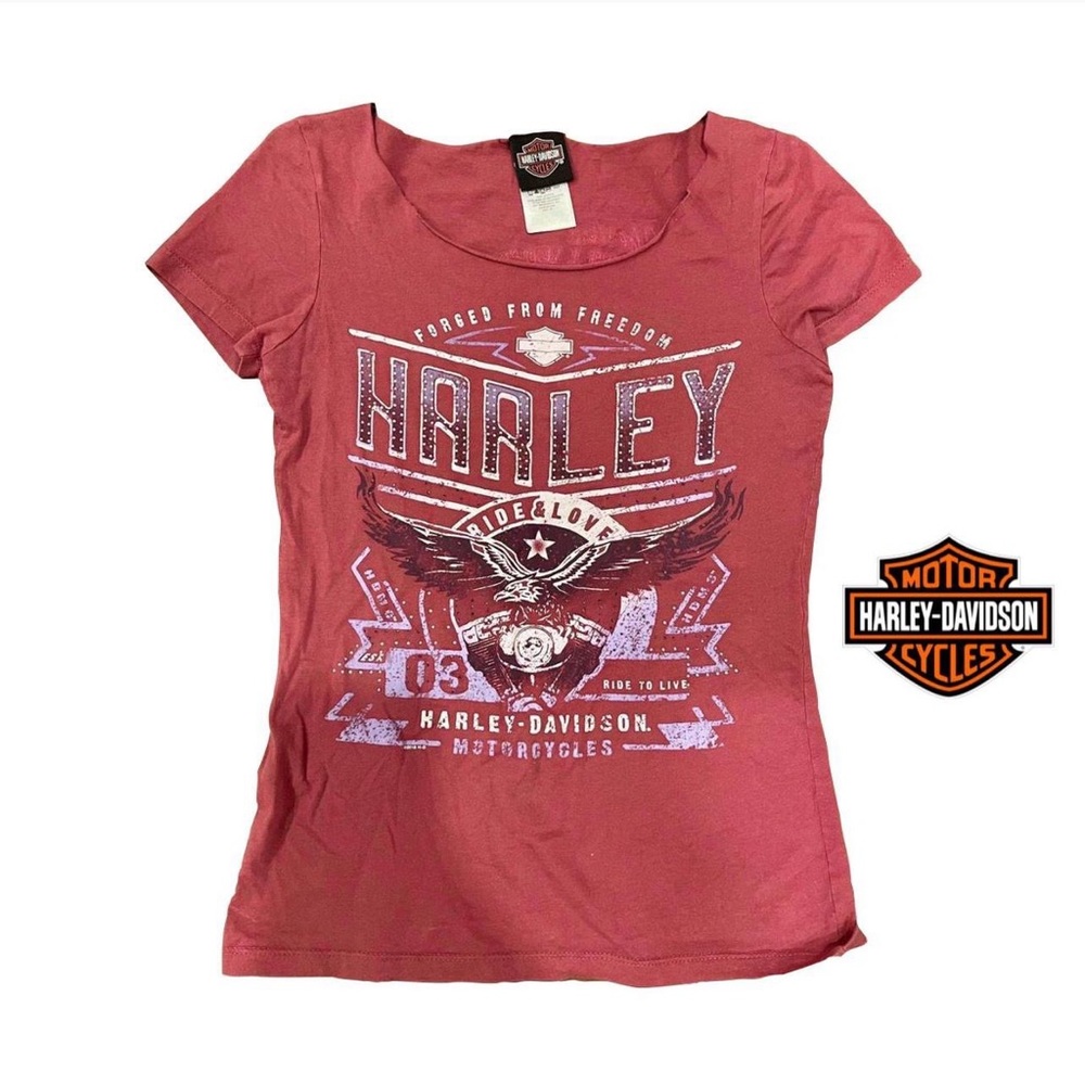 VNTG Harley Davidson Motorcycles Forged from Freedom, Ride & Love Floral T-Shirt